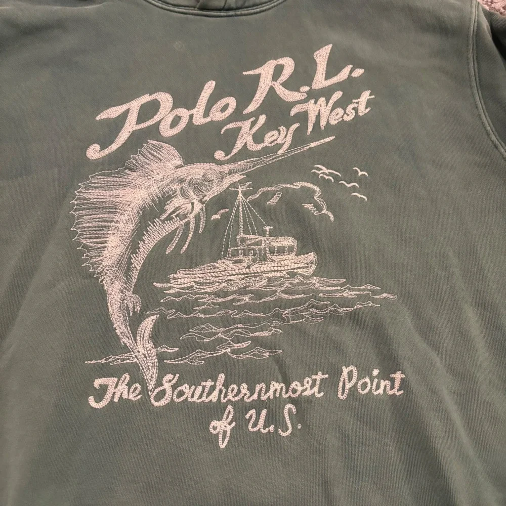 Polo Ralph Lauren Key West Marlin Fishing Hoodie Green Mens Large Embroidery Vtg